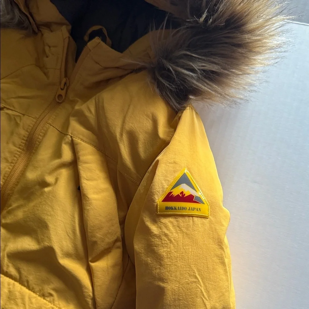 Zara Kids Yellow Puffer Jacket with Faux Fur Hood